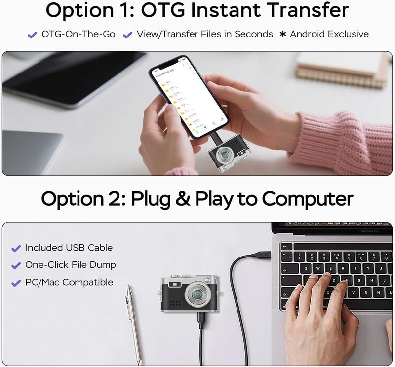 Dienspeak Mini Digital Camera, 1080P HD Tiny Retro Keychain Camera with 32GB Card, 0.96" Screen & OTG Adapter, Vintage Compact Micro Pocket Camera for Travel, Concert, Study Recording, Black - Image 4